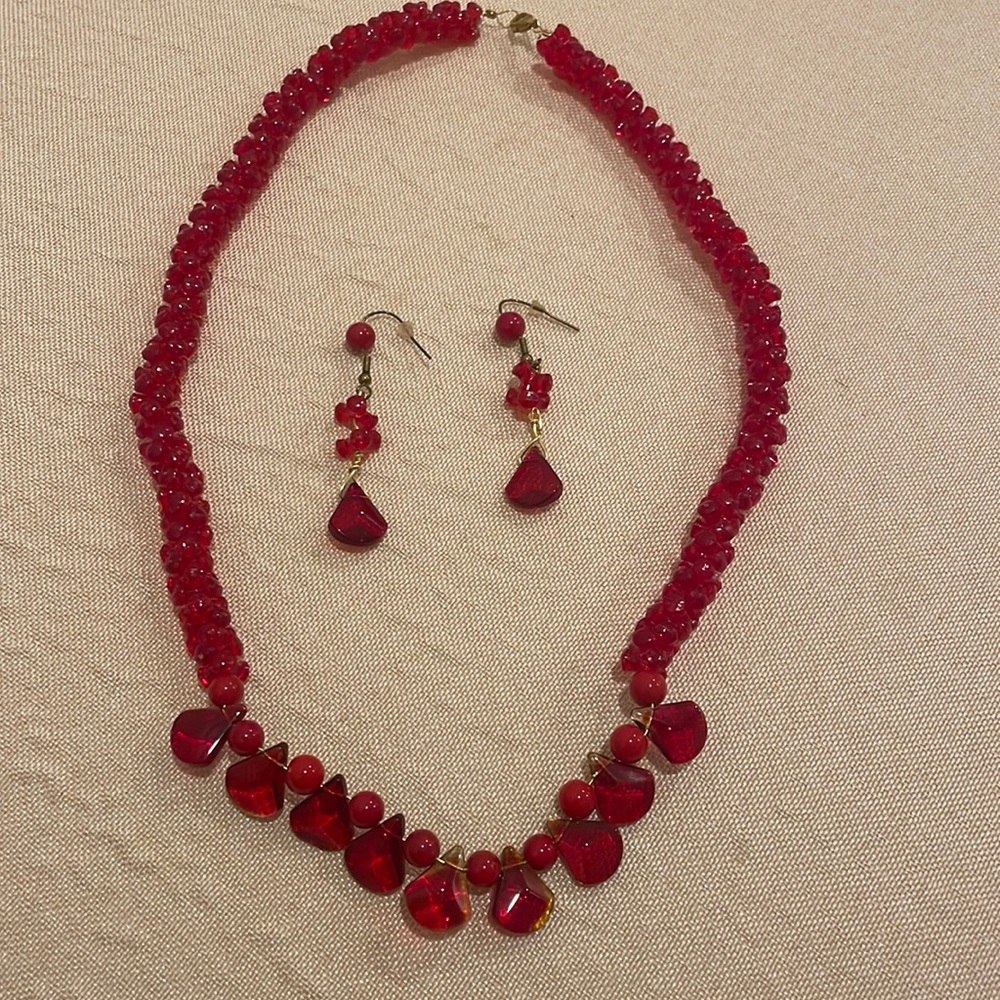 Handcrafted Red necklace and earring set